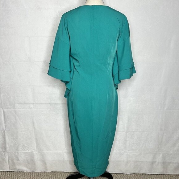 Lavish Alice Size 6 Teal Deep V-Neck Butterfly Sleeve Sheath Dress NWT Lined - Picture 7 of 9